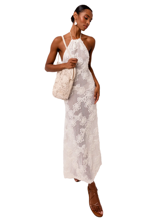 Solana Cream Floral Crochet Maxi Dress